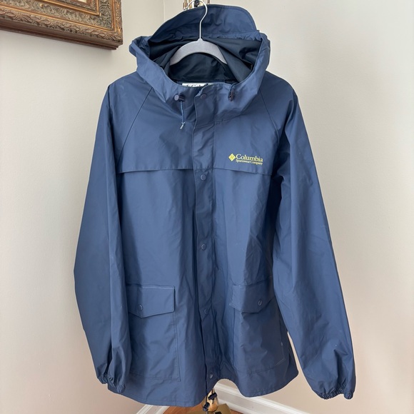 Columbia Poly-Vinyl Hooded Raincoat Slicker Blue Size XL - Picture 1 of 9